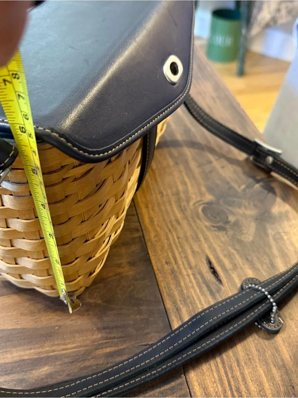 Black Leather and Natural Woven Shoulder Bag - Picture 10 of 10